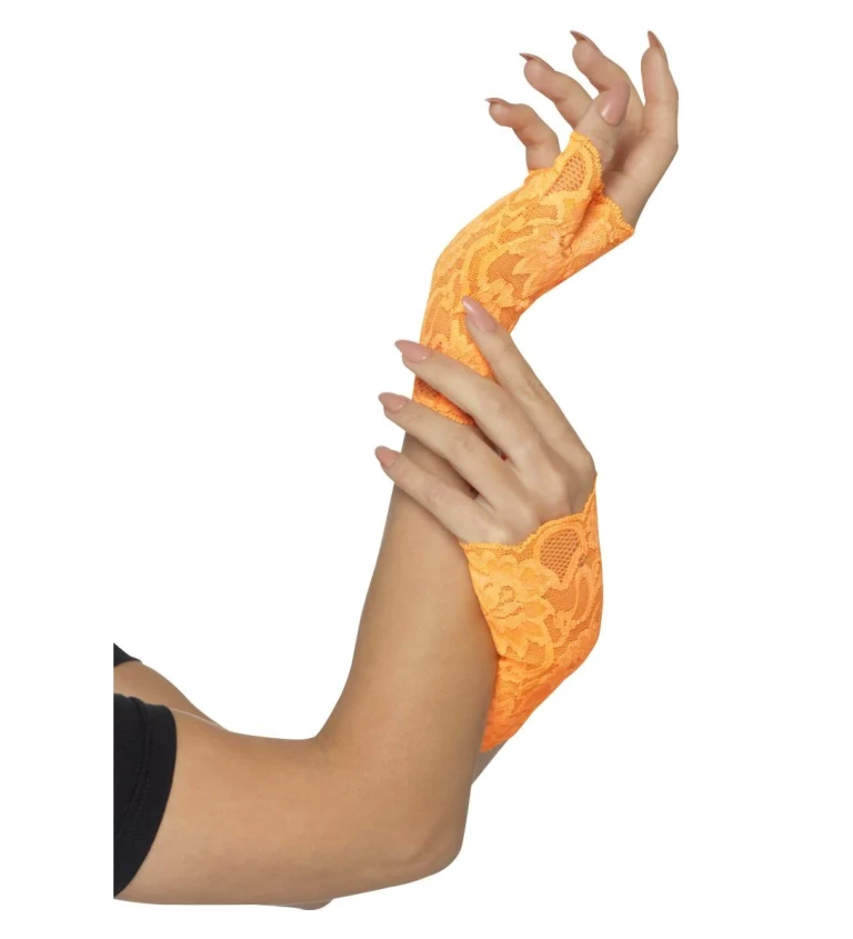 Neonově oranžové krajkové rukavičky