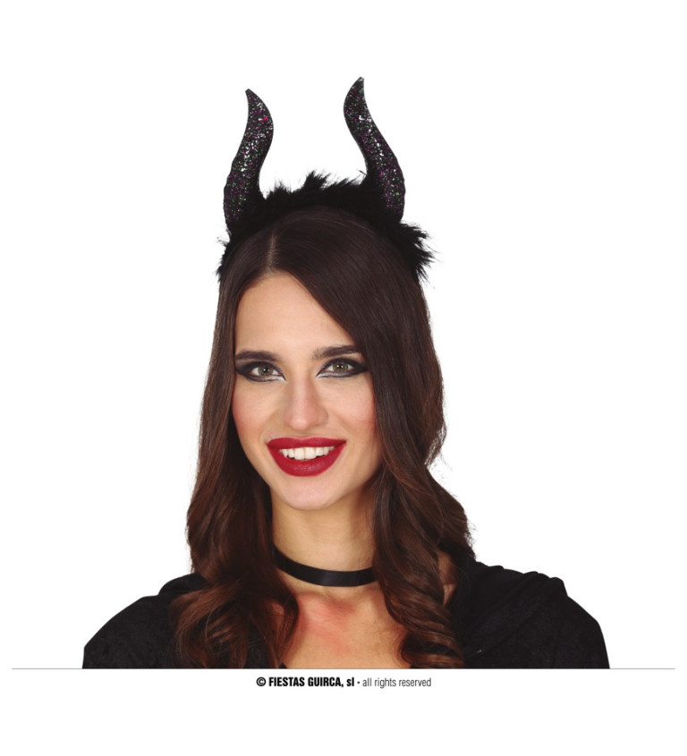 Černé třpytivé rohy čelenka