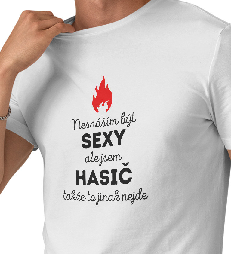 Pánské triko bílé - Sexy hasič