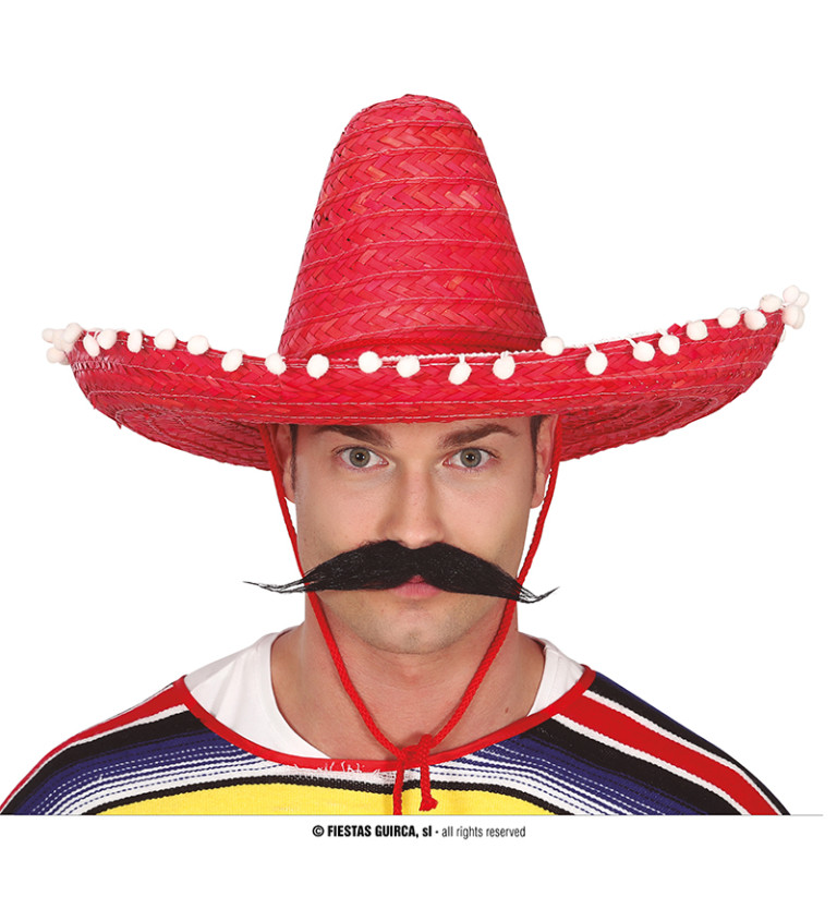 Mexický - červený slaměný klobouk