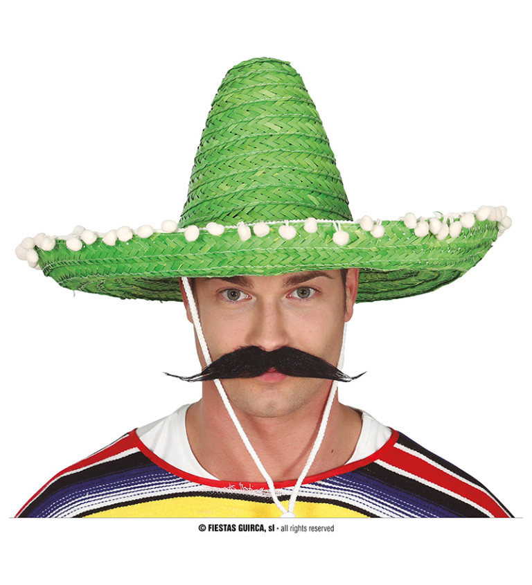 Mexický - zelený slaměný klobouk