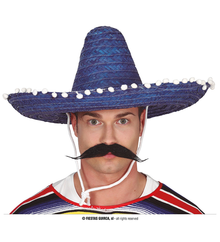 Mexický - modrý slaměný klobouk