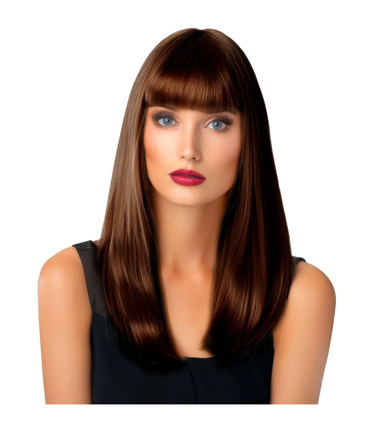 Paruka dámská rovná s ofinou, hnědá