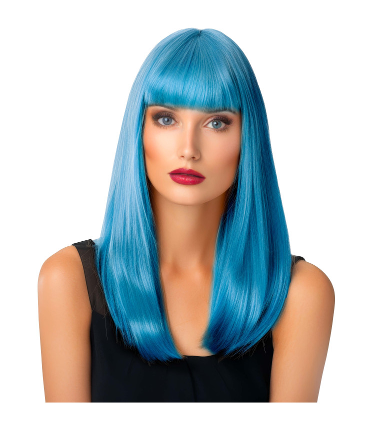 Paruka dámská rovná s ofinou, modrá