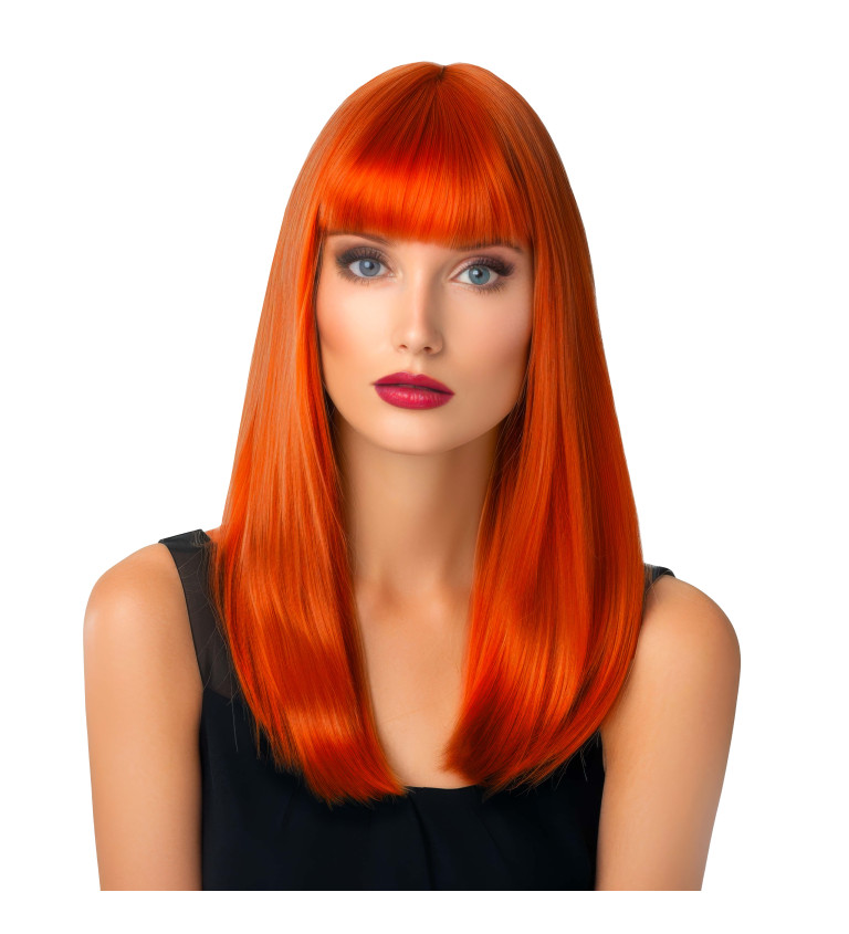 Paruka dámská rovná s ofinou, oranžová