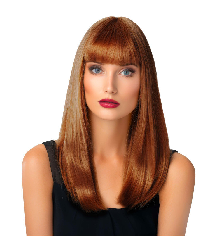 Paruka dámská rovná s ofinou, měděná