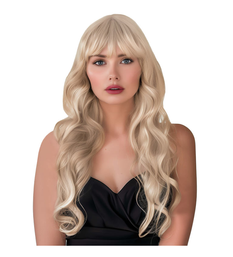 Paruka dámská dlouhá vlnitá s ofinou, blond