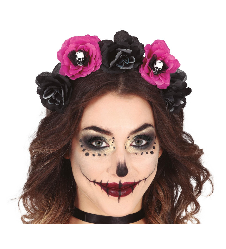 Černé a růžové květiny- čelenka