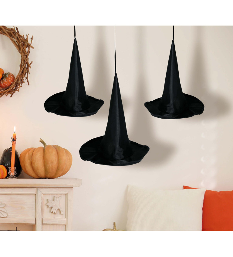 Sada 3 závěsných čarodějnických klobouků