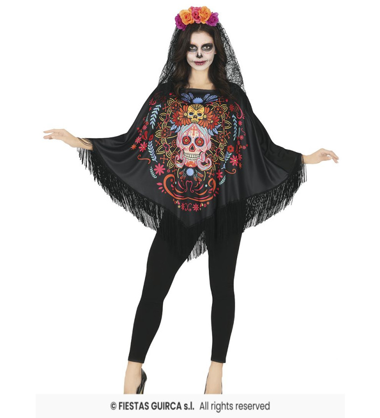 Dámský kostým pončo Dne mrtvých