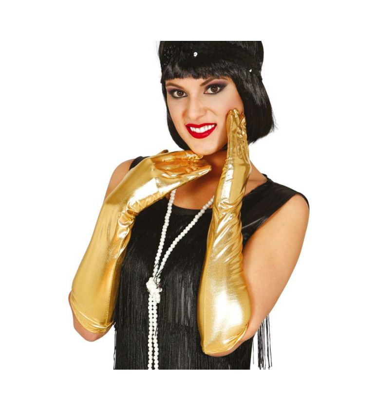 Dlouhé rukavice – zlaté, 44cm