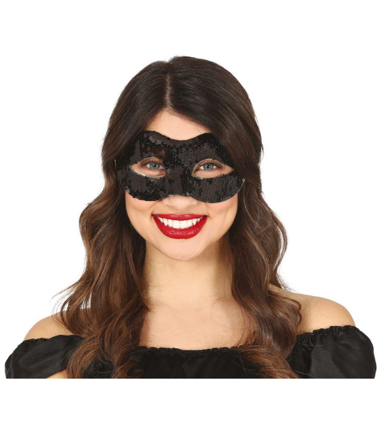 Škraboška s flitry - černá