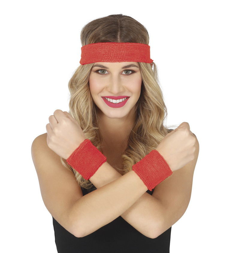 Sada - 2 potítka a čelenka, červené