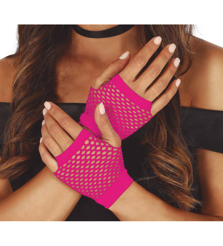 Síťované rukavice - neonově fuchsiové