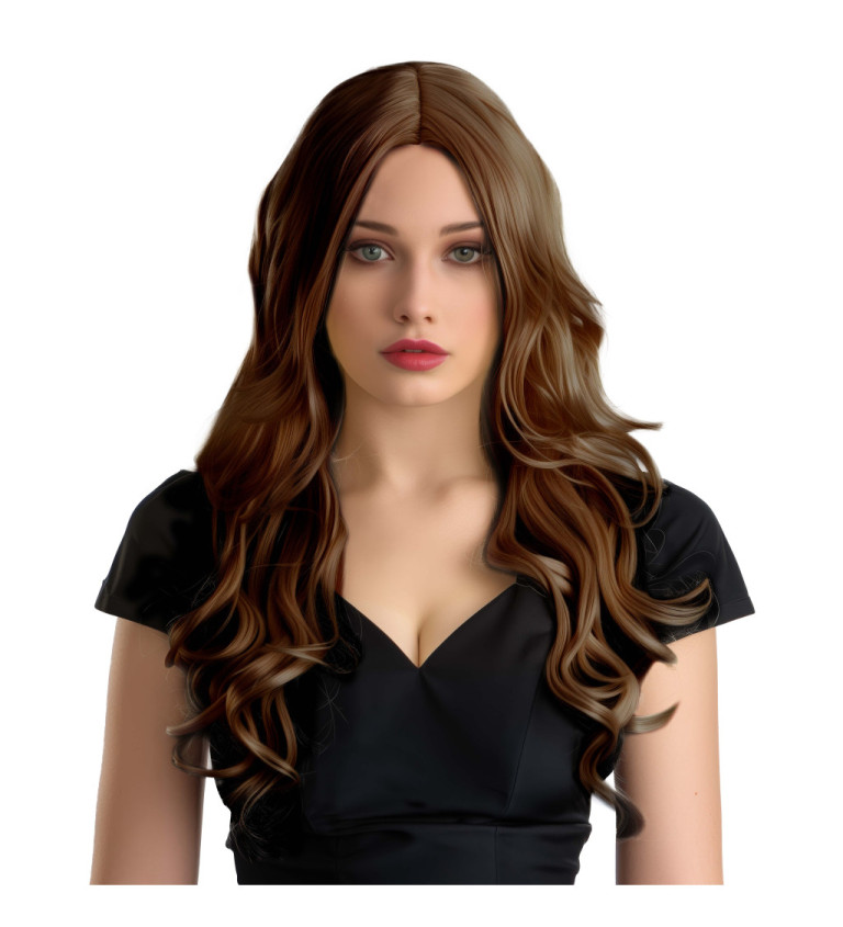 Paruka dámská vlnitá Hollywood, hnědá