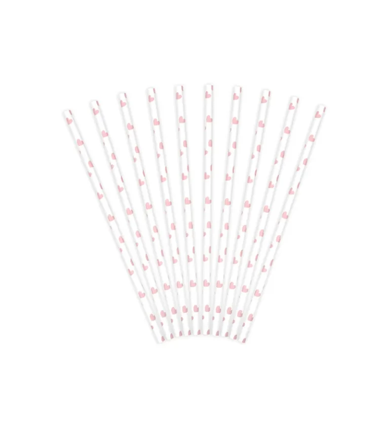 Bílá brčka s růžovými srdíčky