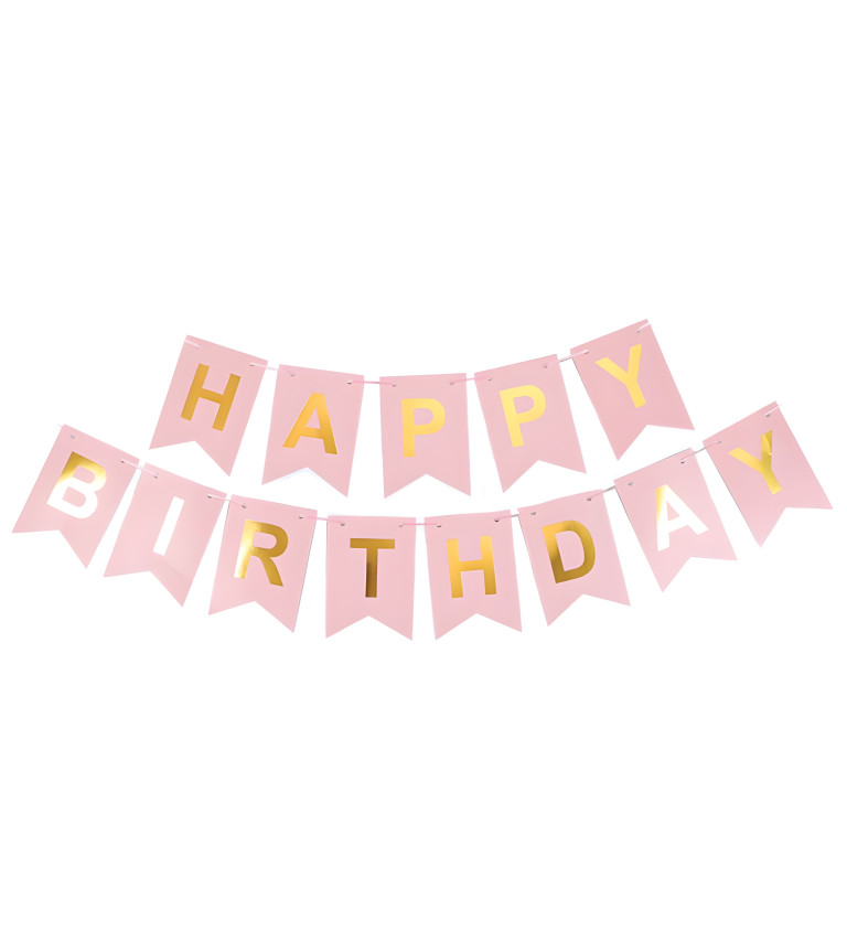 Happy birthday - banner růžový